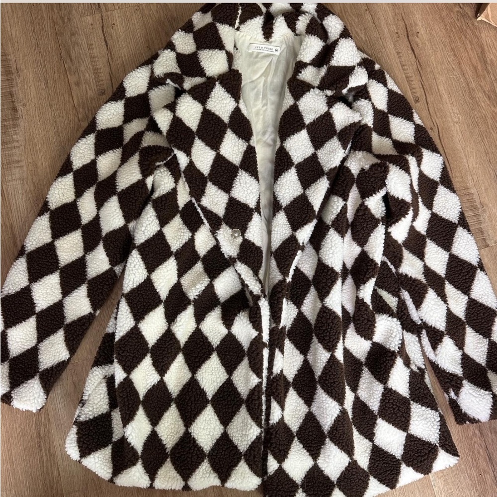 12th Tribe Brown and White Checkered Teddy Jacket